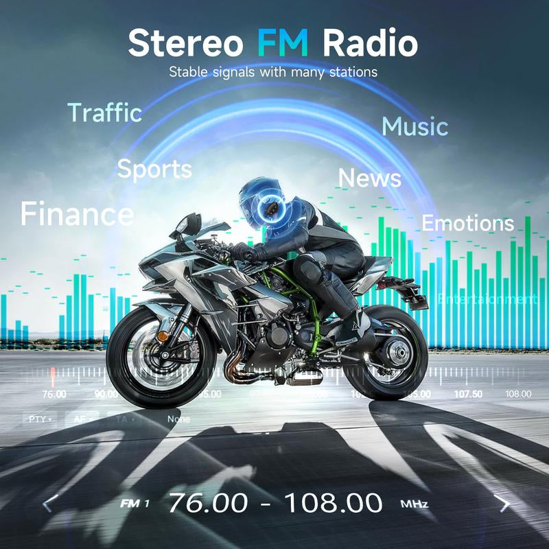 MOMAN RS-S Motorcycle Helmet Headset,Single Person Use Helmet Earphone with Hifi Stereo/Fm Radio/Ai Voice/Hands-Free Call/Noise Cancellation