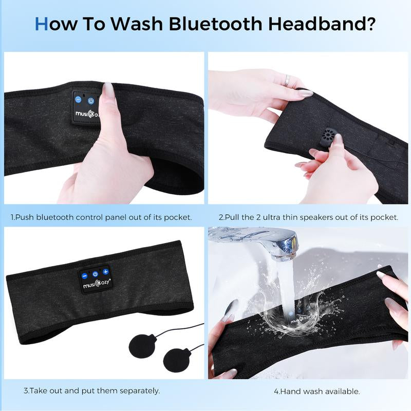 MUSICOZY Sleep Headphones Bluetooth Music Wireless Band Headphones with 5.4 Thin HD Stereo Speakers Perfect for Side Sleepers, Sport, Yoga, Travel