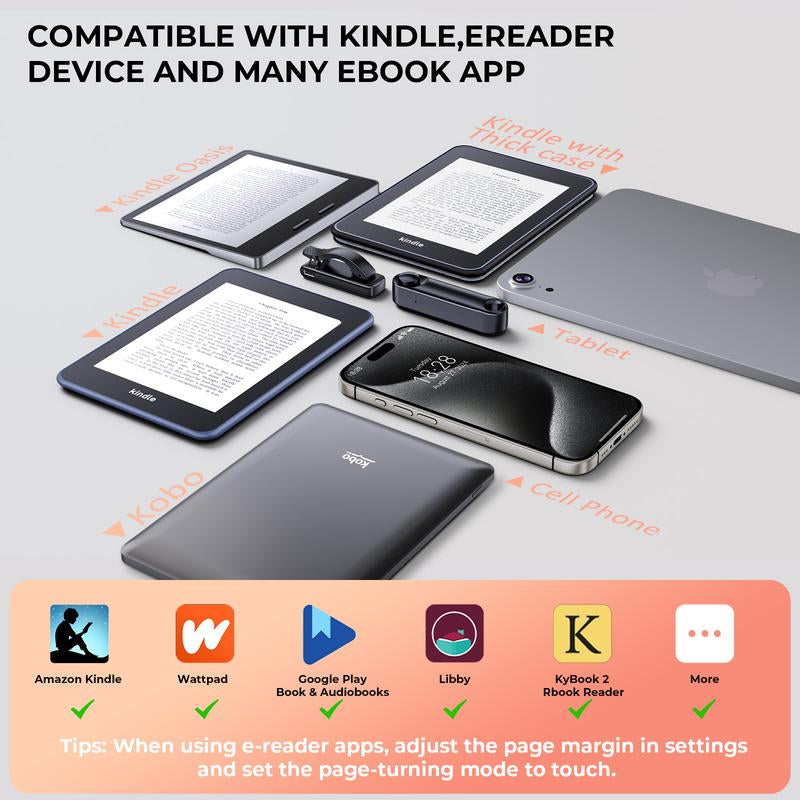 Tryone Wireless Page Turner, Gooseneck Tablet Holder, Hands-Free Stand for Kindle, Kindle Clicker Set, Rechargeable Page Turner for Smartphone Ipad Tablet E-Book Reading Device