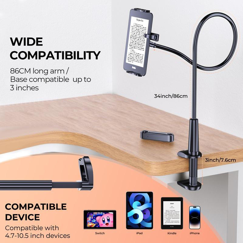 Tryone Wireless Page Turner, Gooseneck Tablet Holder, Hands-Free Stand for Kindle, Kindle Clicker Set, Rechargeable Page Turner for Smartphone Ipad Tablet E-Book Reading Device