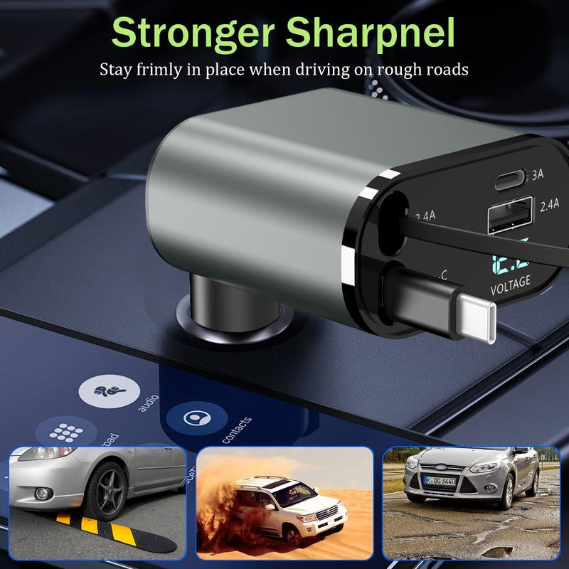 100W Retractable Car Charger – 4-In-1 Fast Charging for Iphone, Samsung, Google Pixel