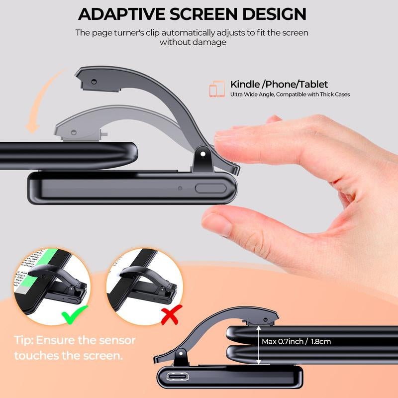 Tryone Wireless Page Turner, Gooseneck Tablet Holder, Hands-Free Stand for Kindle, Kindle Clicker Set, Rechargeable Page Turner for Smartphone Ipad Tablet E-Book Reading Device