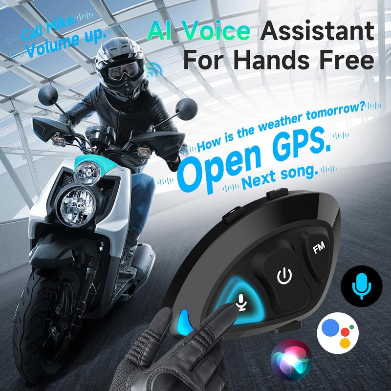 MOMAN RS-S Motorcycle Helmet Headset,Single Person Use Helmet Earphone with Hifi Stereo/Fm Radio/Ai Voice/Hands-Free Call/Noise Cancellation
