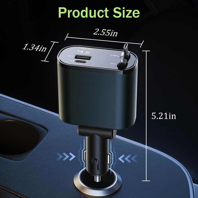 100W Retractable Car Charger – 4-In-1 Fast Charging for Iphone, Samsung, Google Pixel