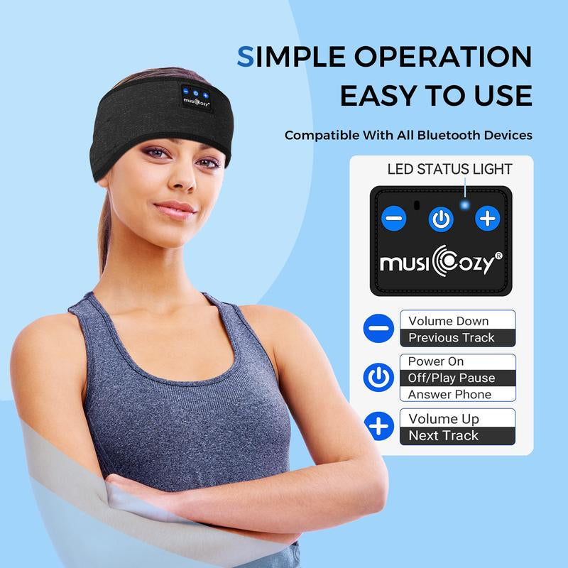 MUSICOZY Sleep Headphones Bluetooth Music Wireless Band Headphones with 5.4 Thin HD Stereo Speakers Perfect for Side Sleepers, Sport, Yoga, Travel