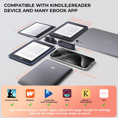 Tryone Wireless Page Turner, Gooseneck Tablet Holder, Hands-Free Stand for Kindle, Kindle Clicker Set, Rechargeable Page Turner for Smartphone Ipad Tablet E-Book Reading Device