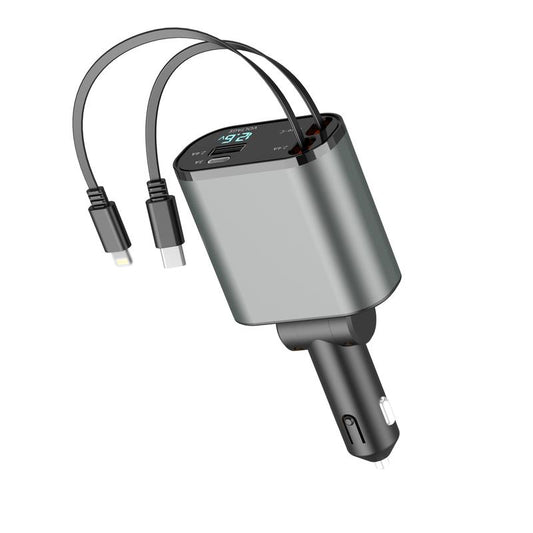 100W Retractable Car Charger – 4-In-1 Fast Charging for Iphone, Samsung, Google Pixel