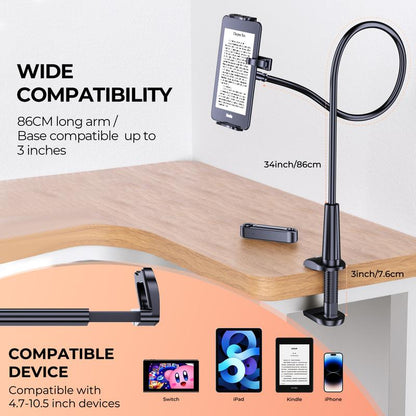 Tryone Wireless Page Turner, Gooseneck Tablet Holder, Hands-Free Stand for Kindle, Kindle Clicker Set, Rechargeable Page Turner for Smartphone Ipad Tablet E-Book Reading Device